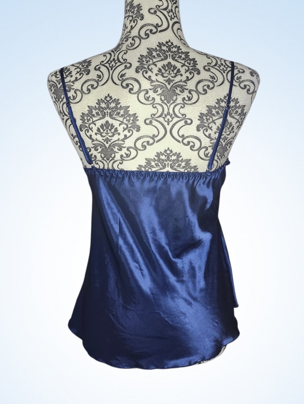 UNKNOWN Navy Satin Lace Cami Top - Large - Picture 2 of 6